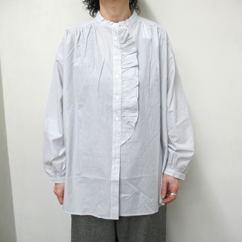 DAYS-sohi- チュニック丈フリルシャツ 56846 /ピンストライプ74 【日本製】